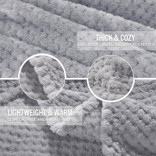Cozy Fleece Waffle Textured Extra Large Fleece Blanket, Super Soft and Warm Throw Blanket for Couch, Sofa and Bed (Light Grey, 50... - Cozy Fleece Throw Blanket for Couch & Bed Detail