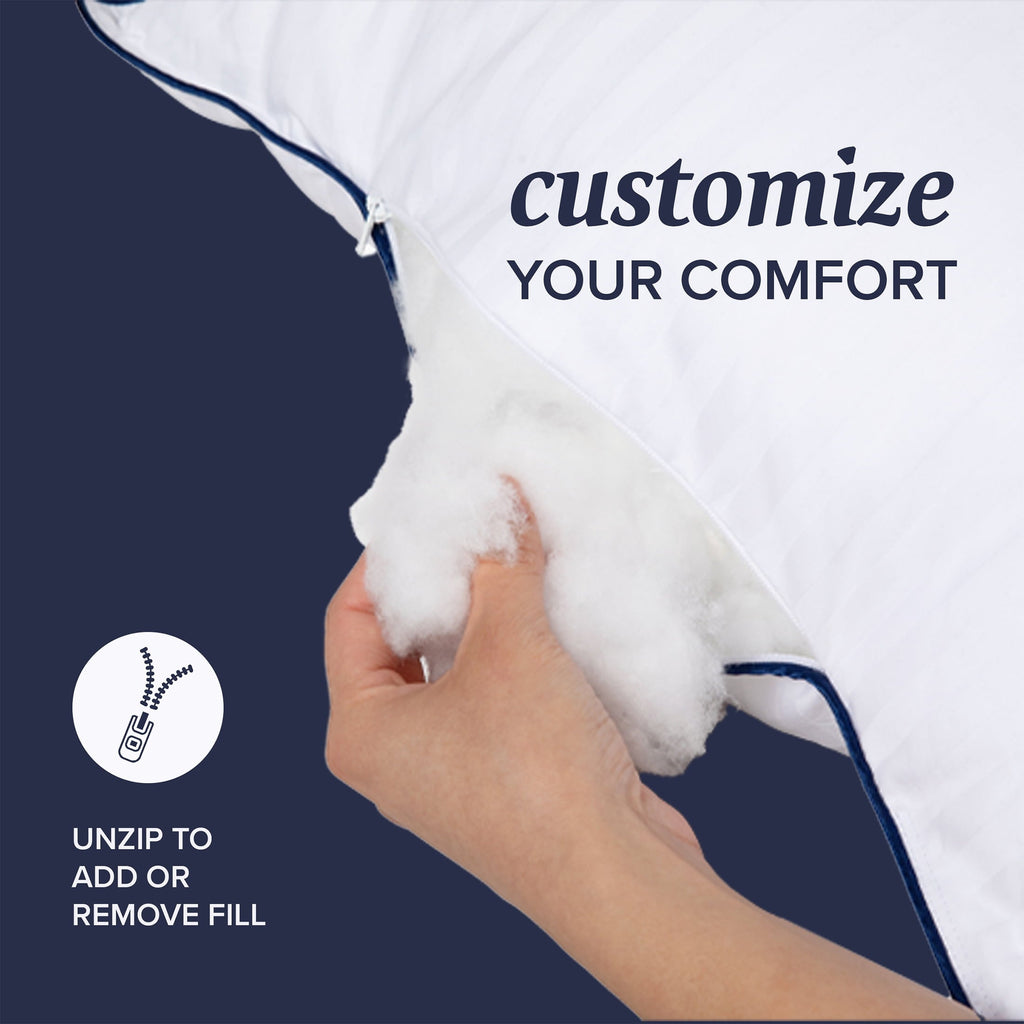 Ergonomic Memory Foam Customizable Down Alternative Queen Pillow 1 Pack, Adult - Hotel Quality Plush Sleeping Pillows Detail