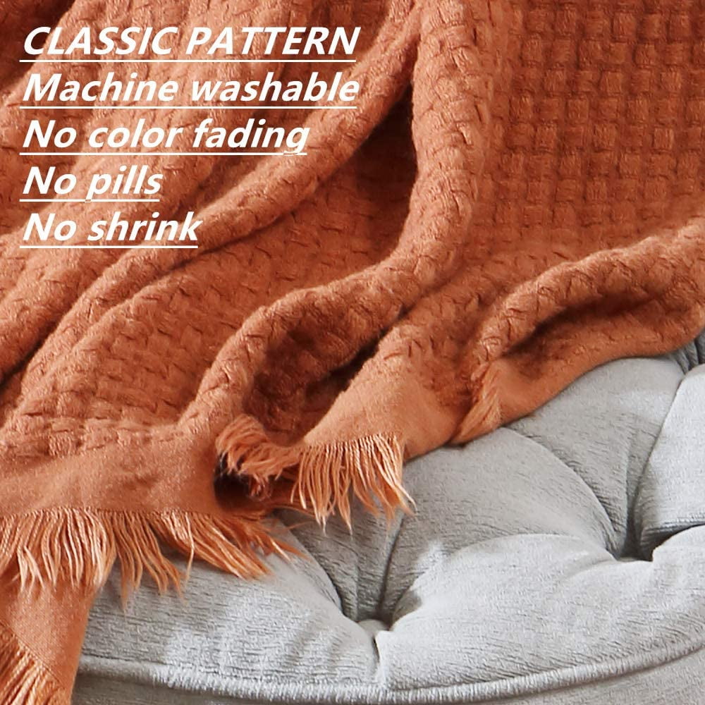 Decorative Knitted Farmhouse Rust Knit Throw Blanket for Couch Sofa Chair Bed Home Decoration, Soft Warm Cozy Light Weight for Spring Su... - Super Soft Reversible Sherpa Flannel Blanket Detail
