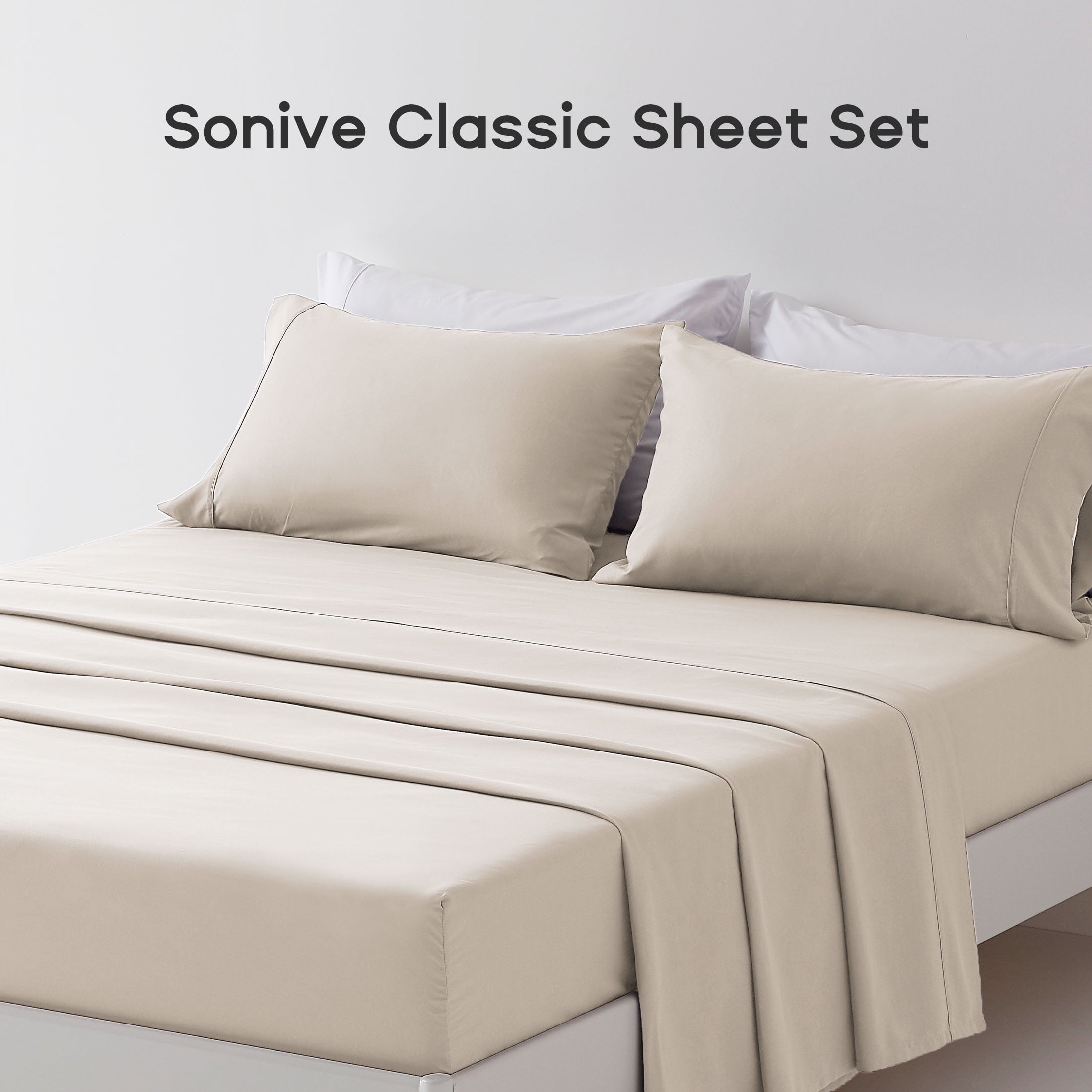 Breathable Luxury Bed Sheet Sets,Ultra Soft Breathable Luxury 4 Piece, (Beige, Queen) - Premium Ultra-Soft Pillowcase Pair for Sleeping Detail