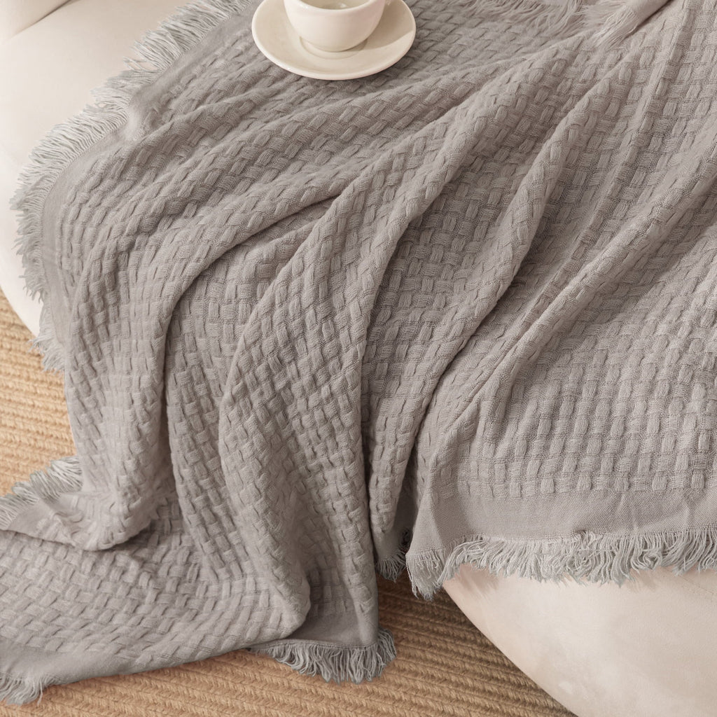 Reversible Sherpa Knitted Throw Blanket with Fringes for Couch, Soft and Warm Textured Throw for All Season, Lightweight Breathable Roo... - Super Soft Reversible Sherpa Flannel Blanket Detail