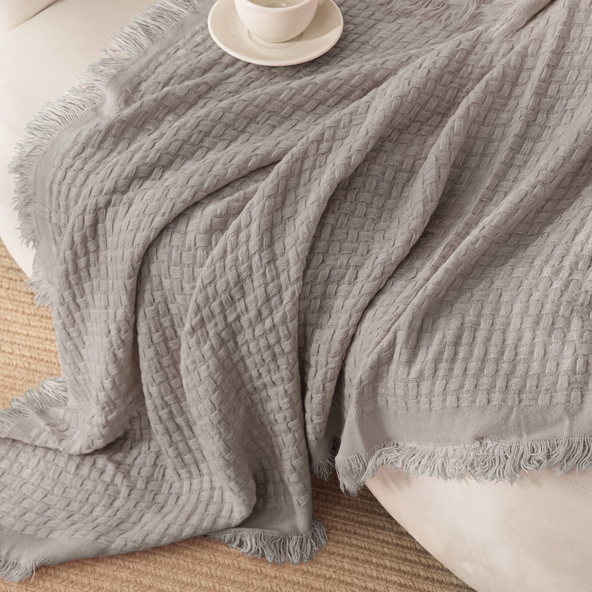Reversible Sherpa Knitted Throw Blanket with Fringes for Couch, Soft and Warm Textured Throw for All Season, Lightweight Breathable Roo... - Super Soft Reversible Sherpa Flannel Blanket Detail