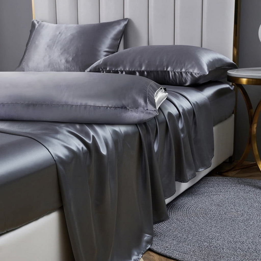 Breathable Luxury Luxury 5-Piece Satin Sheets Twin Silk Sheets Bed Sheet Set Ultra-Silky & Skin-Friendly Deep Pocket Bed Flat Fitted Sheet - Premium Ultra-Soft Pillowcase Pair for Sleeping - Default Title