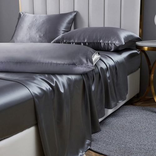Breathable Luxury Luxury 5-Piece Satin Sheets Twin Silk Sheets Bed Sheet Set Ultra-Silky & Skin-Friendly Deep Pocket Bed Flat Fitted Sheet - Premium Ultra-Soft Pillowcase Pair for Sleeping - Default Title