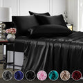 Cooling Sateen Twin Silk Gray Bed Sheet Set Deep Pocket Bed Flat Fitted Sheet, 3-Pieces - Premium Ultra-Soft Pillowcase Pair for Sleeping - Default Title