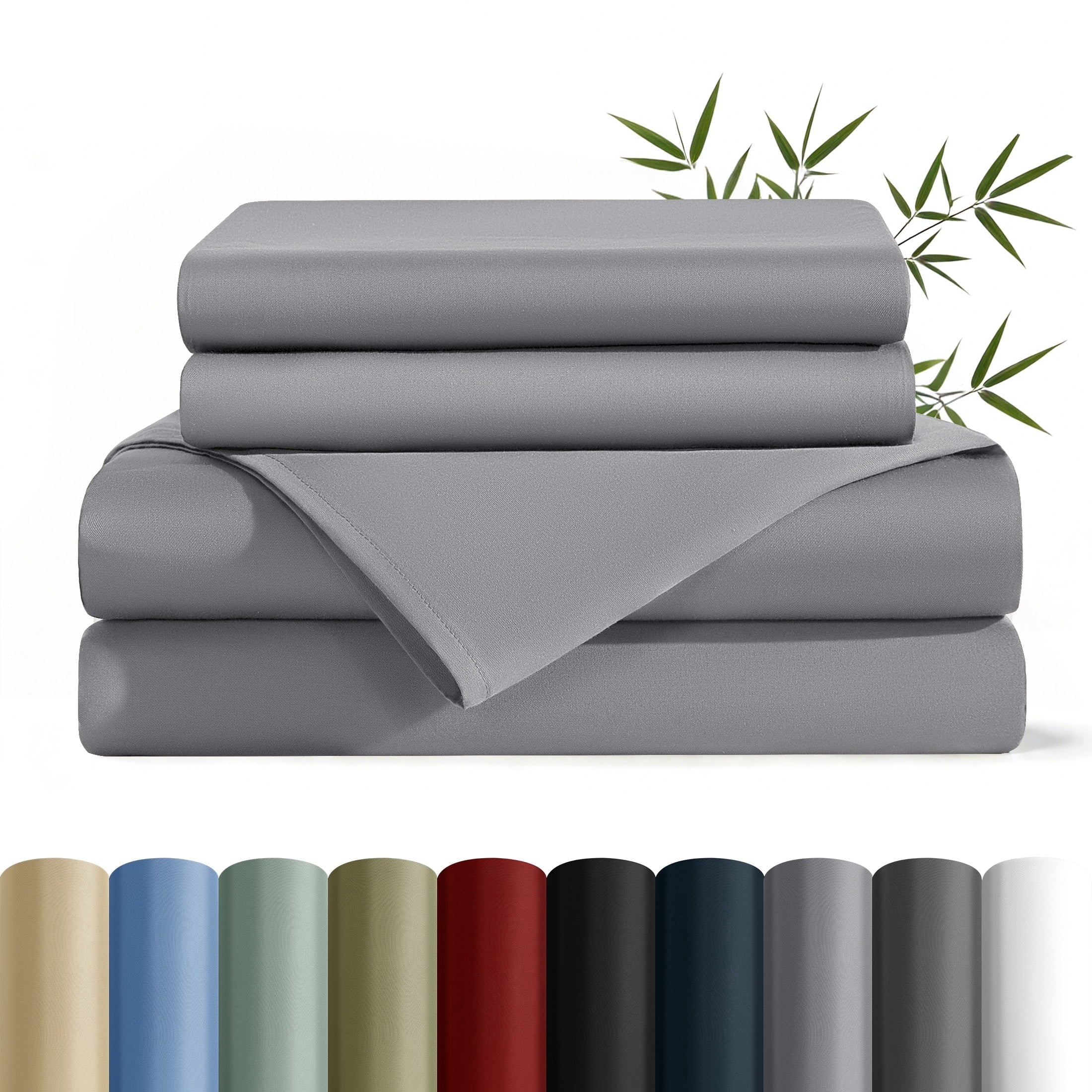 Breathable Luxury Bamboo Queen Sheet Set, Luxury Soft 4 Pieces Bed Sheets with 18" Deep Pocket, Gray - Breathable Egyptian Cotton Flat & Fitted Sheets - Default Title