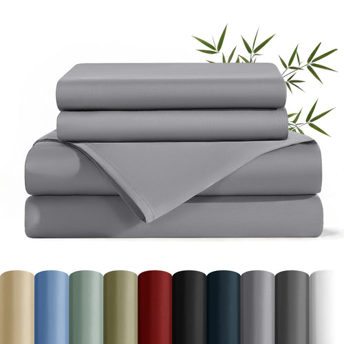 Breathable Luxury Bamboo Queen Sheet Set, Luxury Soft 4 Pieces Bed Sheets with 18" Deep Pocket, Gray - Breathable Egyptian Cotton Flat & Fitted Sheets - Default Title