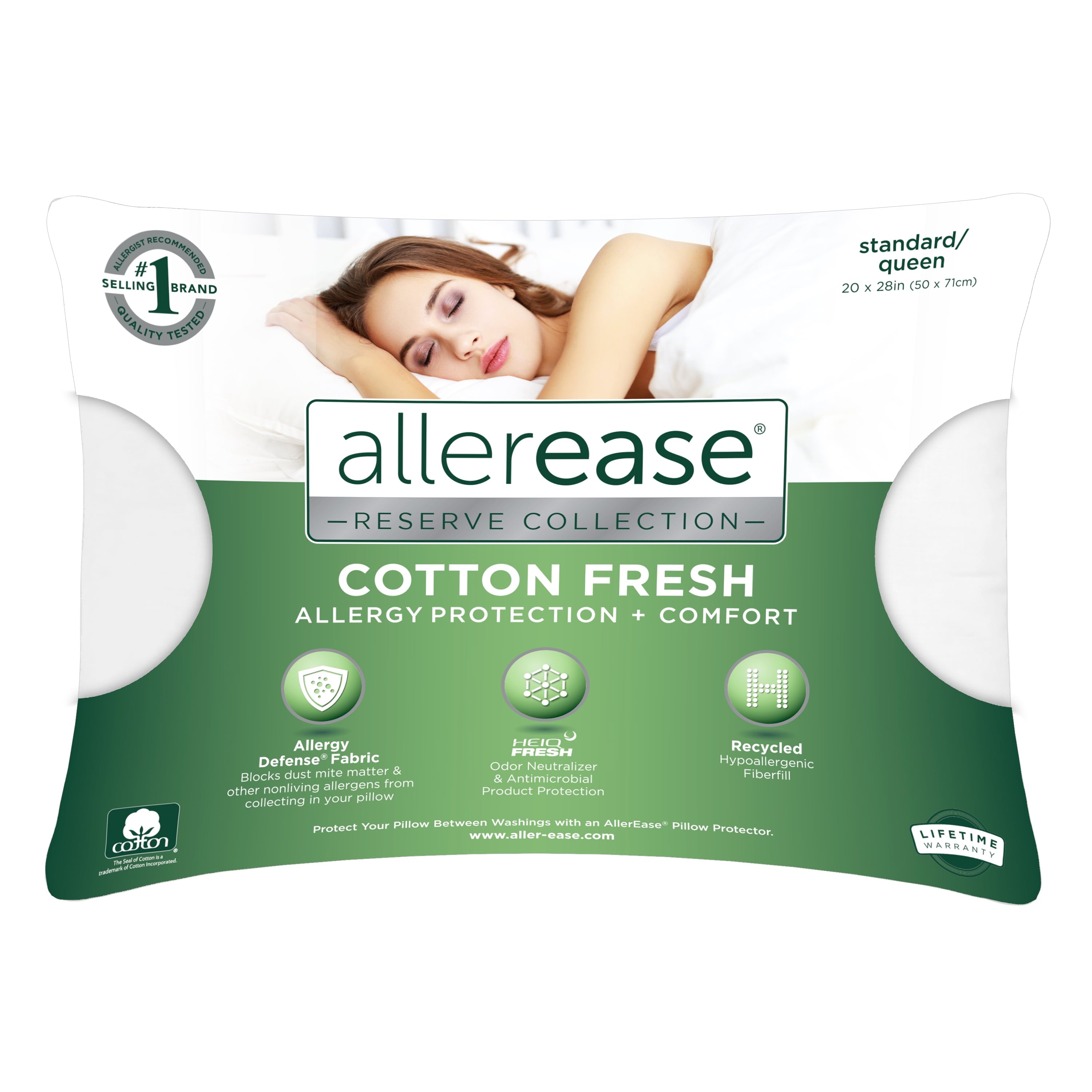 Hotel Collection Cotton Fresh Bed Pillow, S/Q, White- 2 Pack Antimicrobial Allergy Defense Fabric - Decorative Throw Pillow Cushion for Sofa & Bed - Default Title