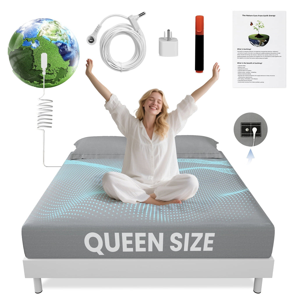 Ultra-Soft Grounding Sheets Queen Size 90% Organic Cotton + 10% Pure Silver Fitted Bed Sheet Gray Fiber Grounding Sheet Earth Ce... - Breathable Egyptian Cotton Flat & Fitted Sheets - Default Title