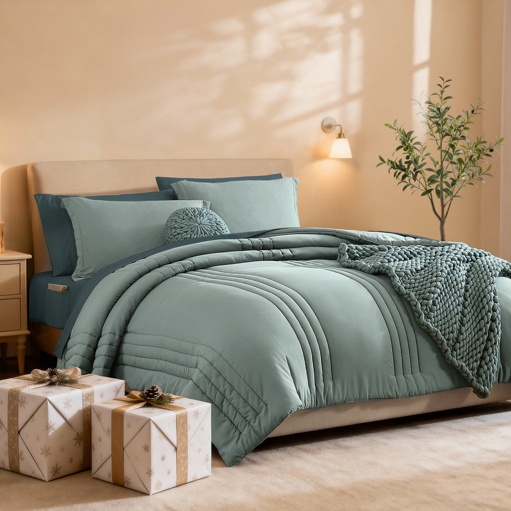 Hypoallergenic Cloud 7-piece Bed in a Bag Comforter Set with Sheets,Sage Green,Full - All-Season Down Alternative Comforter Insert - Default Title