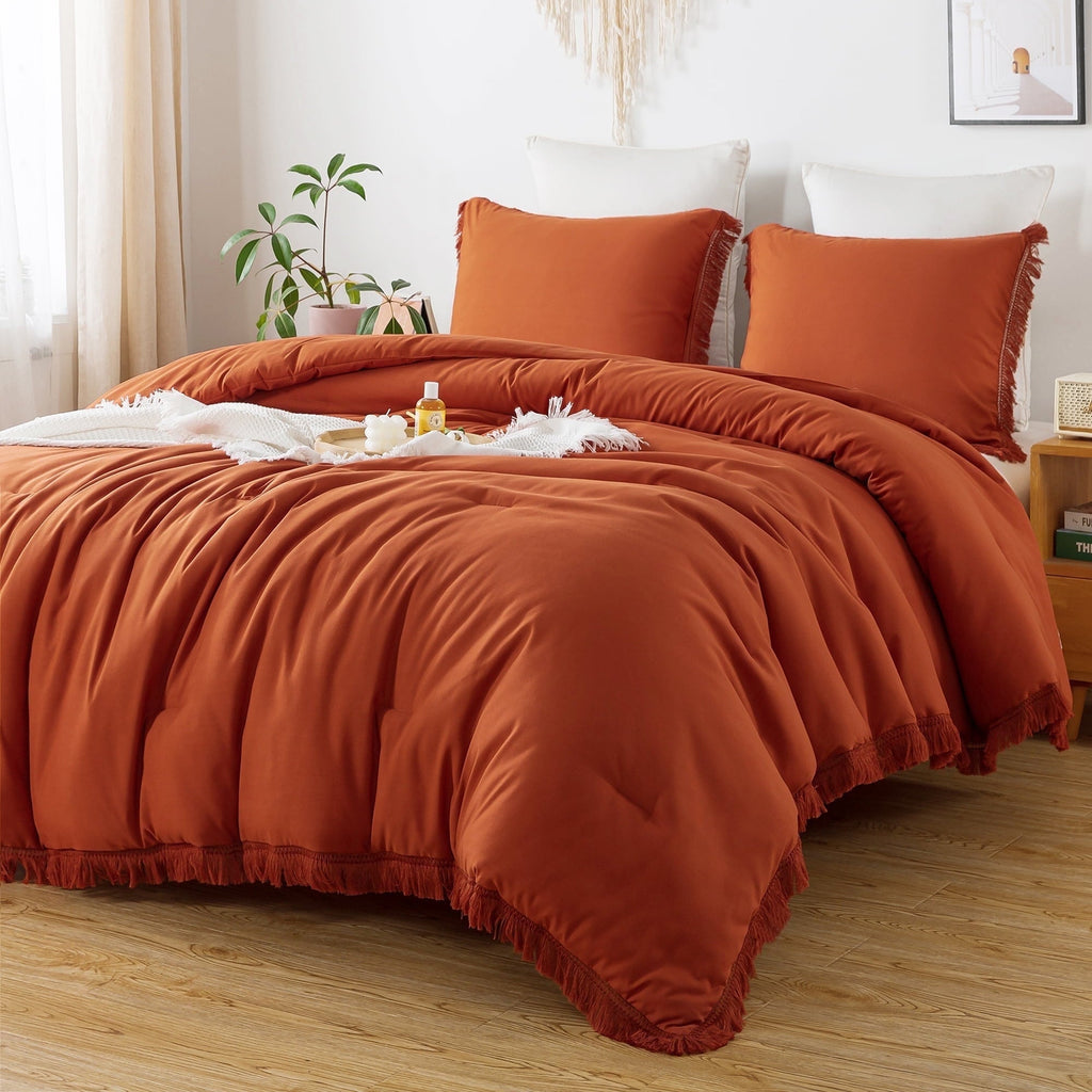 Hypoallergenic Cloud King Size Comforter Sets Burnt Orange, 3 Pieces Soft Fluffy Boho Bedding Comforter Sets for King Bed, All Season Terr... - Hypoallergenic Ultra-Fluffy Quilt for Winter - Default Title