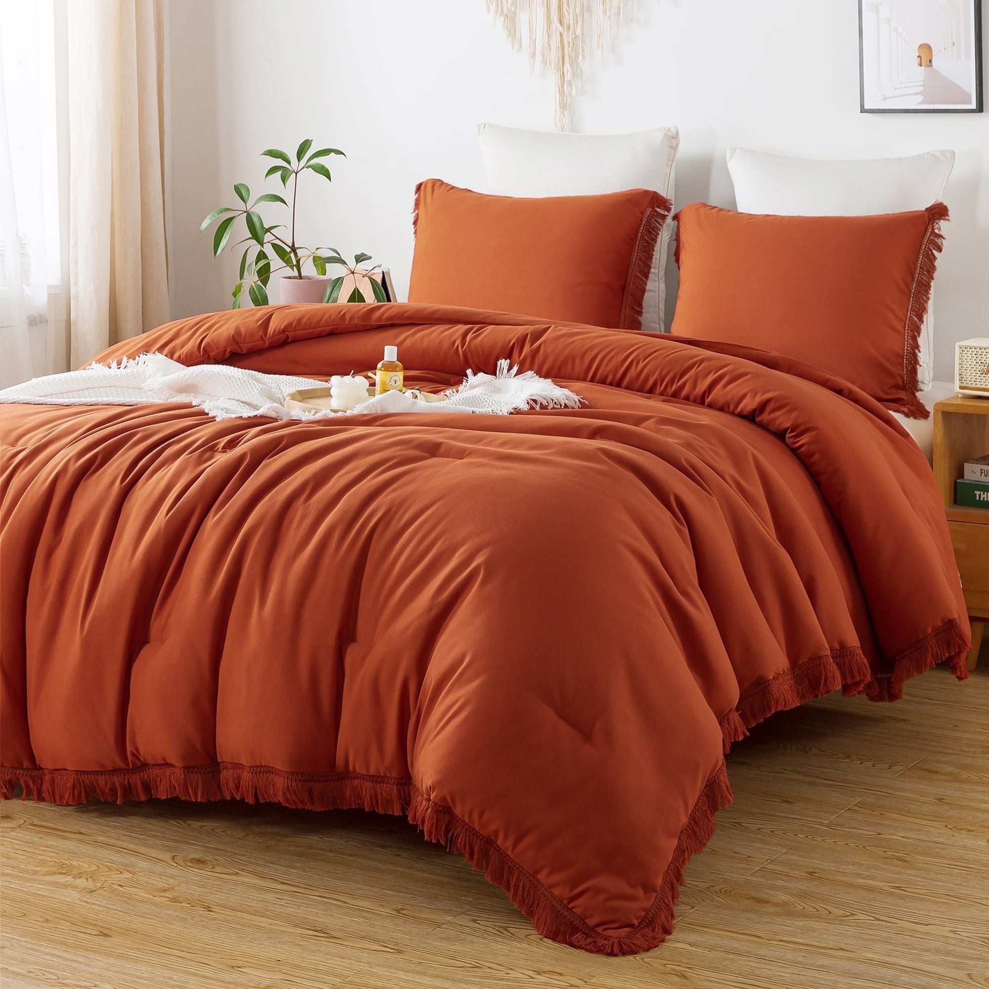 Hypoallergenic Cloud King Size Comforter Sets Burnt Orange, 3 Pieces Soft Fluffy Boho Bedding Comforter Sets for King Bed, All Season Terr... - Hypoallergenic Ultra-Fluffy Quilt for Winter - Default Title