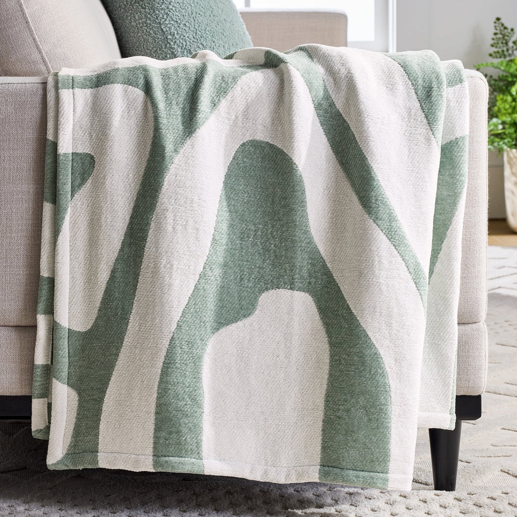 Reversible Sherpa Chenille Jacquard Soft Throw Blanket, Soft Sea - Cozy Fleece Throw Blanket for Couch & Bed - Default Title