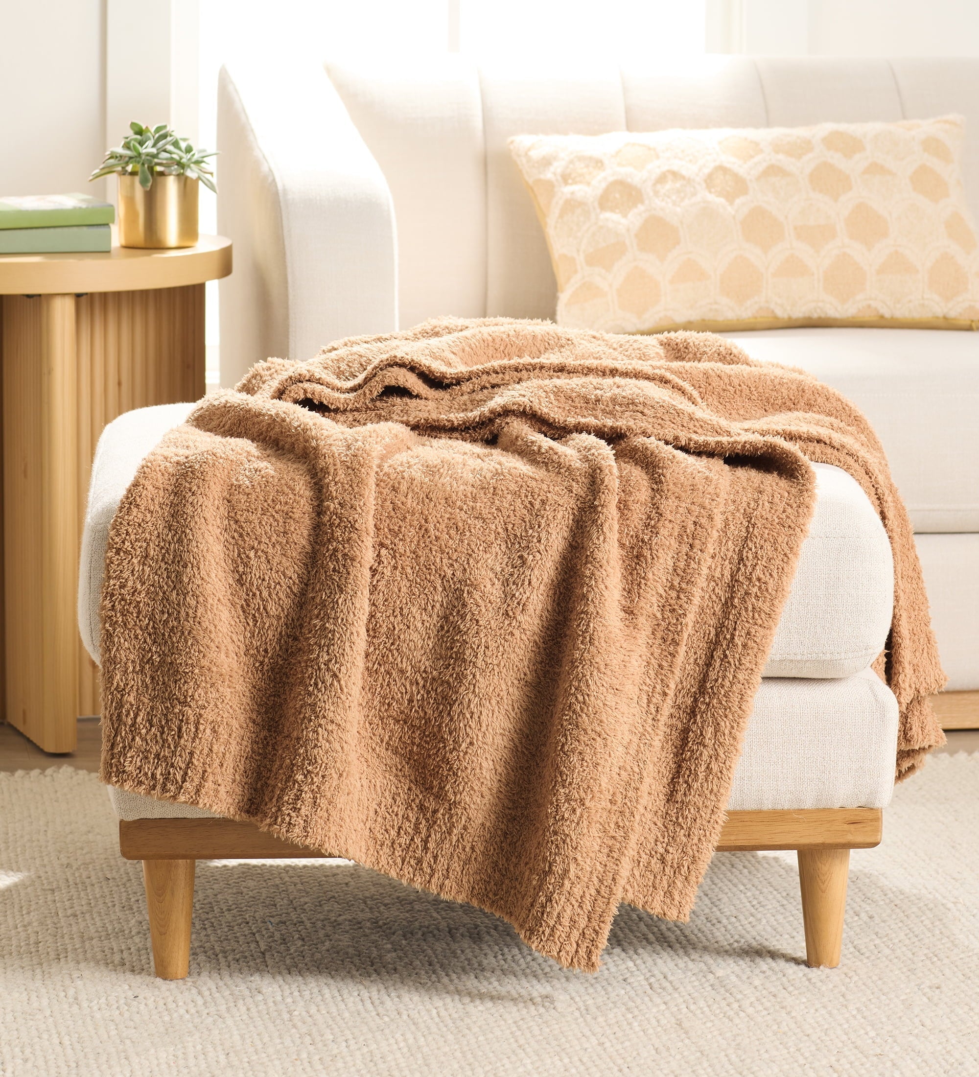 Lightweight Warm Cozy Knit Throw, Dark Caramel, 50x72" - Cozy Fleece Throw Blanket for Couch & Bed - Default Title