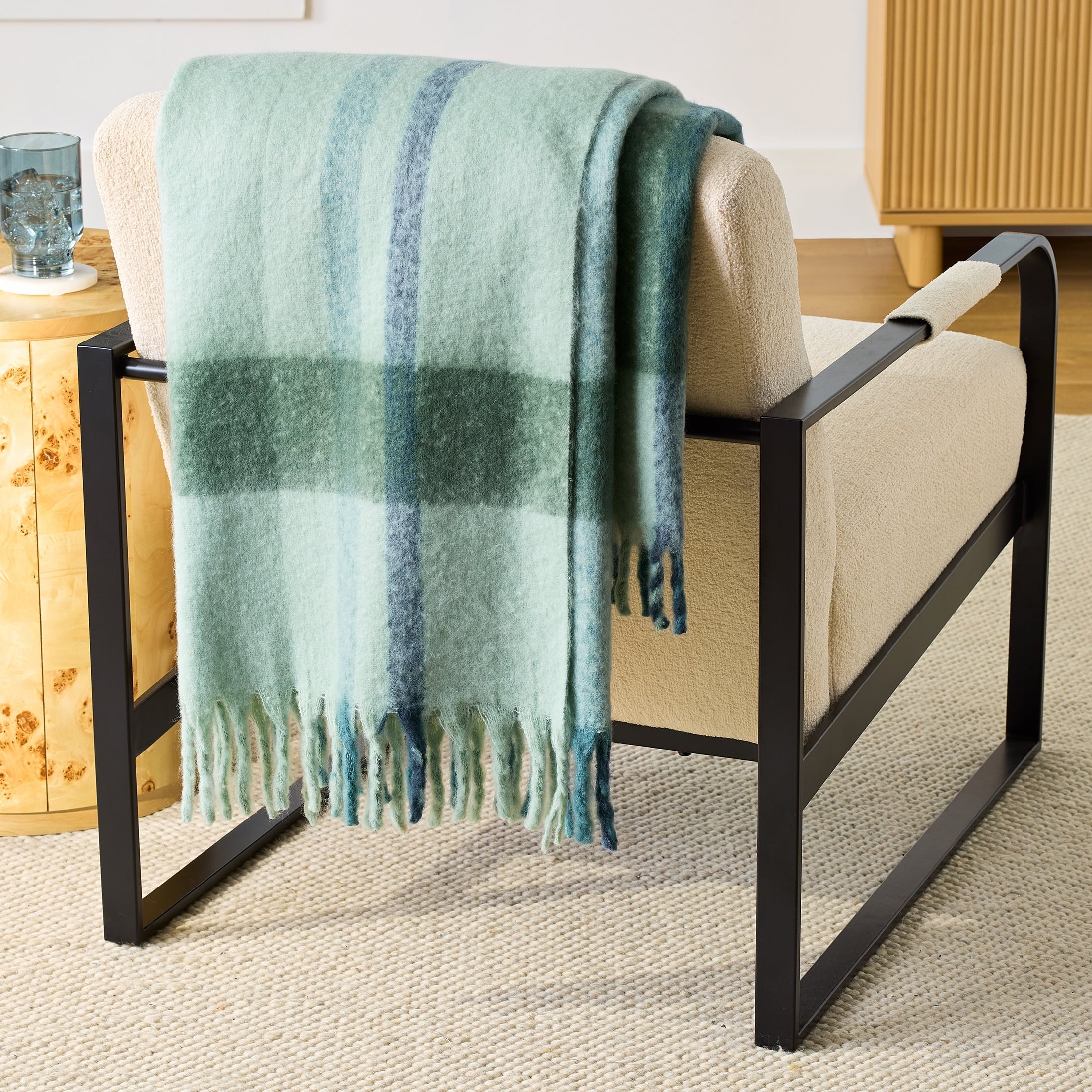 Reversible Sherpa Faux Mohair Cozy Couch Throw Blanket Green Plaid, 50x72" - Lightweight Plush Warm Blanket for All Seasons - Default Title