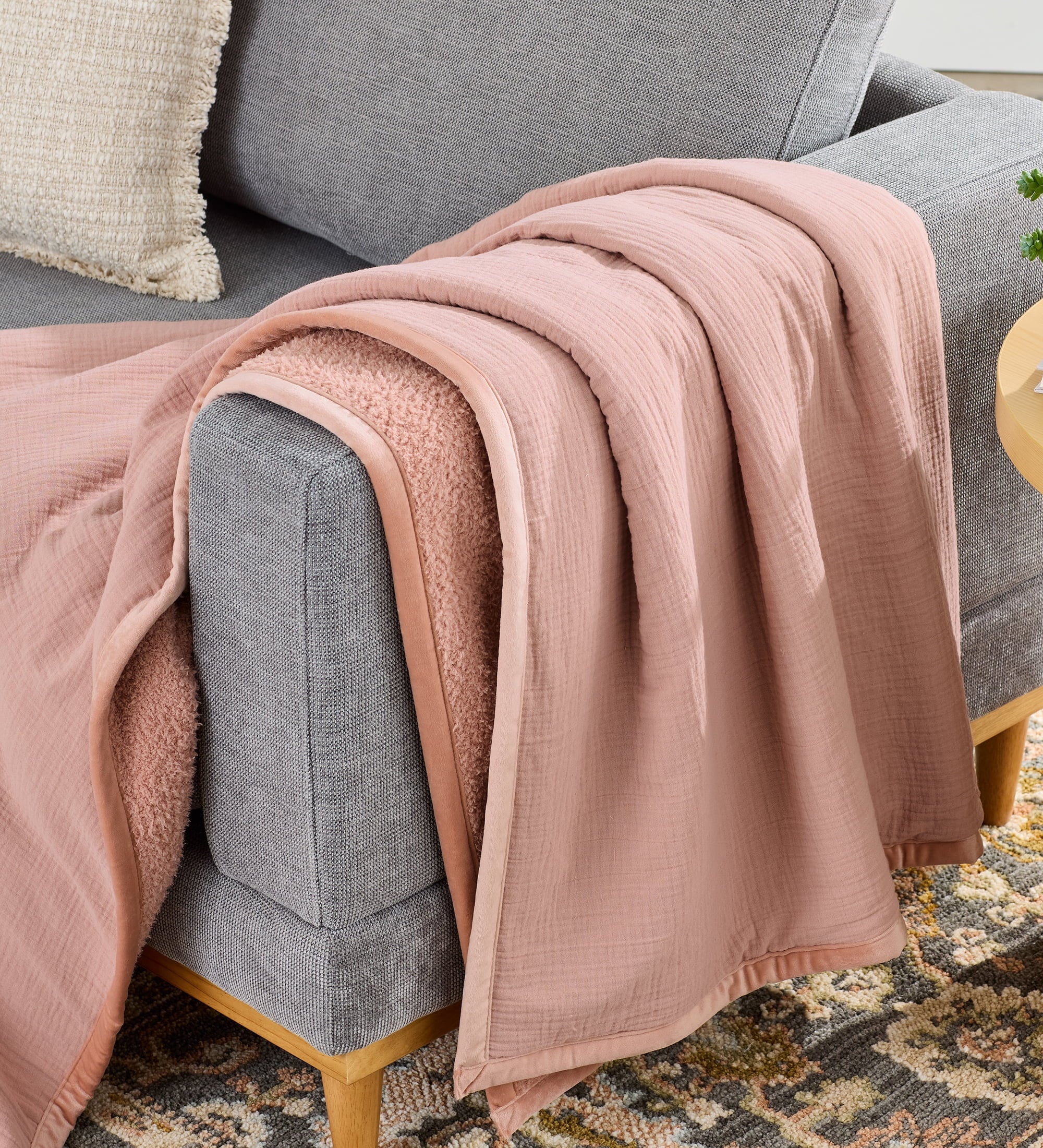 Reversible Sherpa Gauze Reverse to Cozy Knit Super Soft Throw Blanket, Oversized, Antique Blush - Lightweight Plush Warm Blanket for All Seasons - Default Title