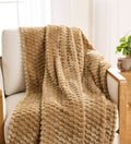 Lightweight Warm Textured Velvet Plush Oversized Throw Blanket in Dark Caramel - Luxury Knitted Decorative Throw Blanket with Fringes - Default Title