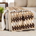Decorative Knitted Printed Velvet Plush Reverse to Faux Fur Super Soft Throw Blanket, Oversized, Linder Border Beige - Cozy Fleece Throw Blanket for Couch & Bed - Default Title