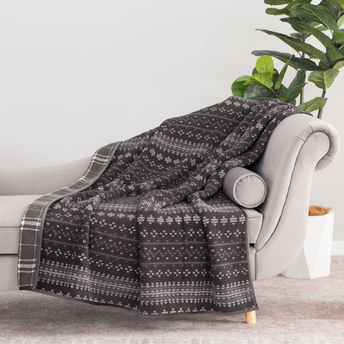 Decorative Knitted Berkshire Life Reversible Printed Hampshire Soft Throw Blanket, Glacier Fair Isle - Cozy Fleece Throw Blanket for Couch & Bed - Default Title