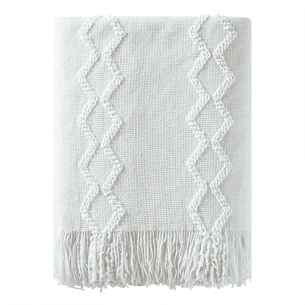 Decorative Knitted Fluffy Chenille Knitted Fringe Throw Blanket, Lightweight Soft Cozy Bed Sofa Chair Blanket, White, 50" x 60" - Super Soft Reversible Sherpa Flannel Blanket - Default Title
