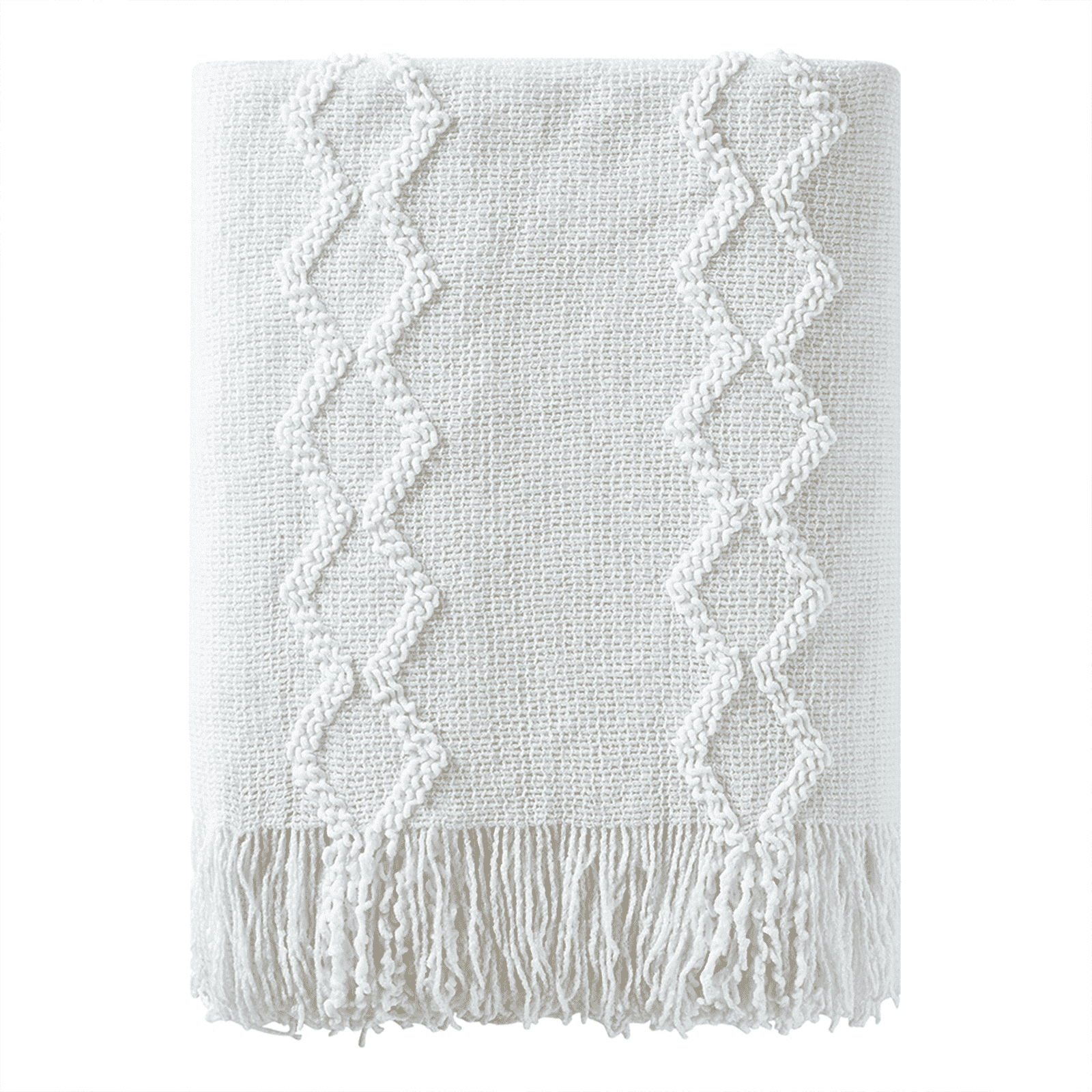 Decorative Knitted Fluffy Chenille Knitted Fringe Throw Blanket, Lightweight Soft Cozy Bed Sofa Chair Blanket, White, 50" x 60" - Super Soft Reversible Sherpa Flannel Blanket - Default Title