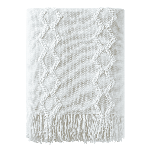 Decorative Knitted Fluffy Chenille Knitted Fringe Throw Blanket, Lightweight Soft Cozy Bed Sofa Chair Blanket, White, 50" x 60" - Super Soft Reversible Sherpa Flannel Blanket - Default Title