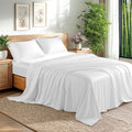 Cooling Sateen Bamboo Sheets Set, 4-Piece Queen Sheet Set with 16" Deep Pockets, Soft and Breathable Bed Sheets, White - Premium Ultra-Soft Pillowcase Pair for Sleeping - Default Title