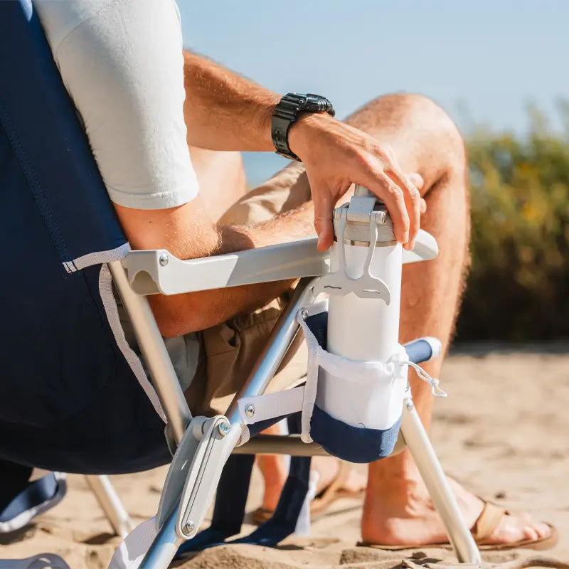 Sand-Friendly Backpack Beach Chair - Choice 709 - Low-Profile Reclining Beach Chair with Backpack Straps Detail