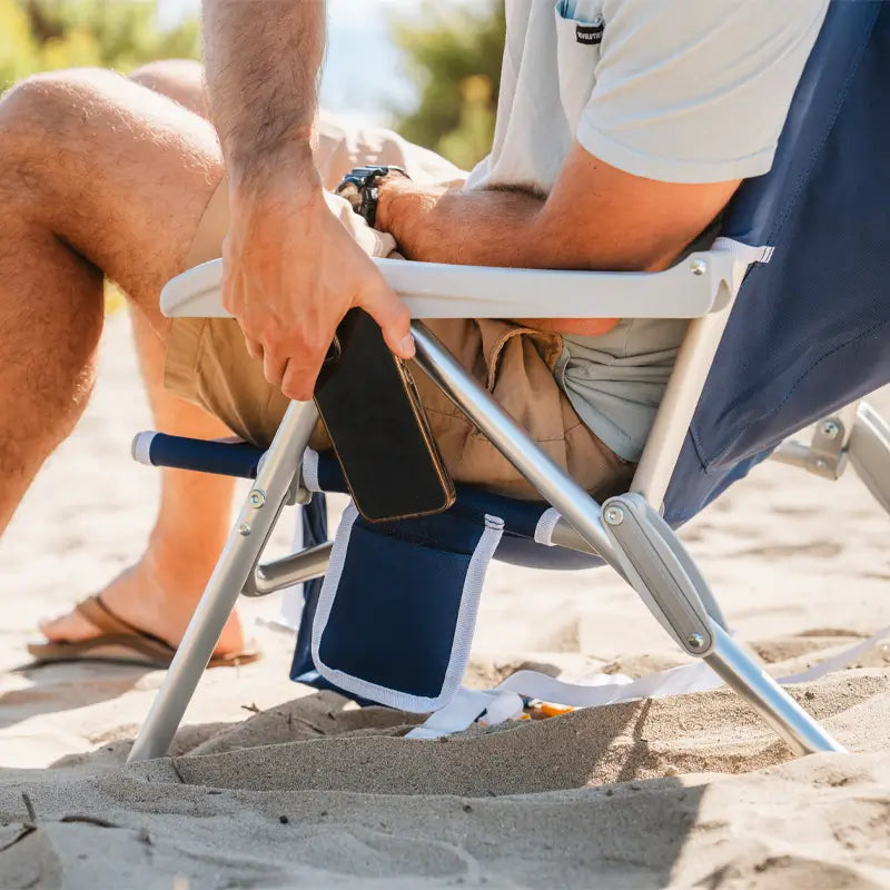 Sand-Friendly Backpack Beach Chair - Choice 709 - Low-Profile Reclining Beach Chair with Backpack Straps Detail