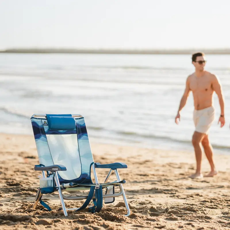 Sand-Friendly Backpack Beach Chair - Choice 709 - Low-Profile Reclining Beach Chair with Backpack Straps Detail