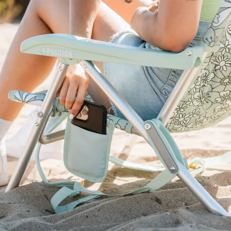 Sand-Friendly Backpack Beach Chair - Choice 709 - Low-Profile Reclining Beach Chair with Backpack Straps Detail