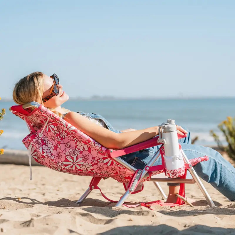 Sand-Friendly Backpack Beach Chair - Choice 709 - Low-Profile Reclining Beach Chair with Backpack Straps Detail