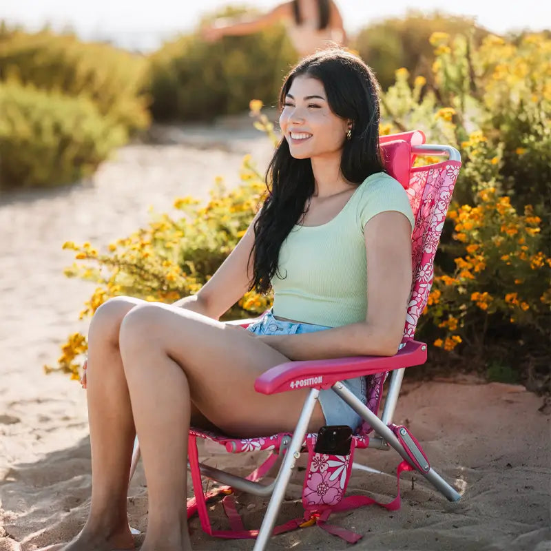 Sand-Friendly Backpack Beach Chair - Choice 709 - Low-Profile Reclining Beach Chair with Backpack Straps Detail