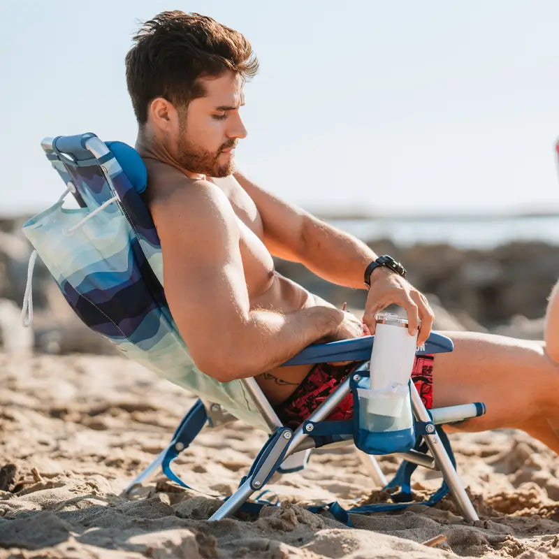 Sand-Friendly Backpack Beach Chair - Choice 709 - Low-Profile Reclining Beach Chair with Backpack Straps Detail