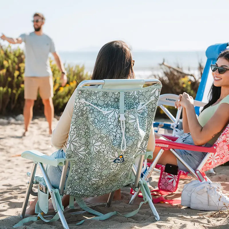 Sand-Friendly Backpack Beach Chair - Choice 709 - Low-Profile Reclining Beach Chair with Backpack Straps Detail