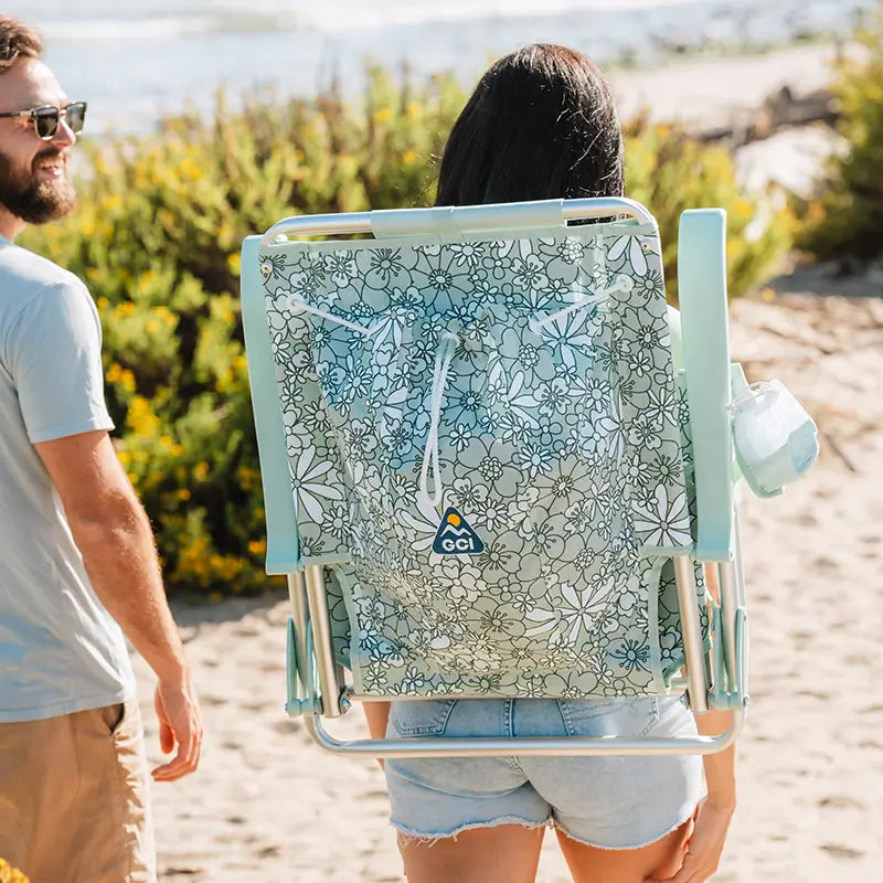 Sand-Friendly Backpack Beach Chair - Choice 709 - Low-Profile Reclining Beach Chair with Backpack Straps Detail