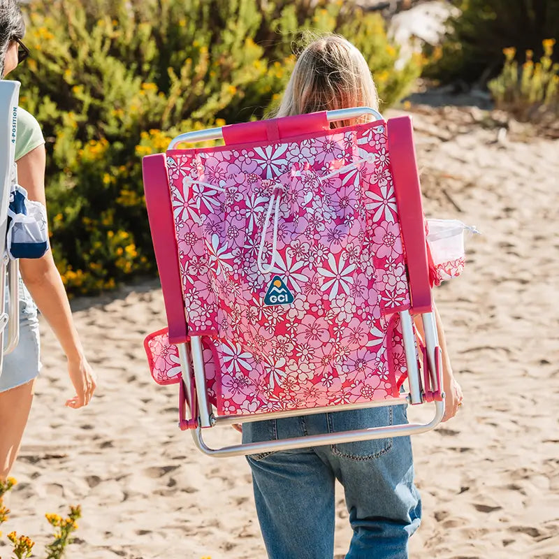 Sand-Friendly Backpack Beach Chair - Choice 709 - Low-Profile Reclining Beach Chair with Backpack Straps Detail