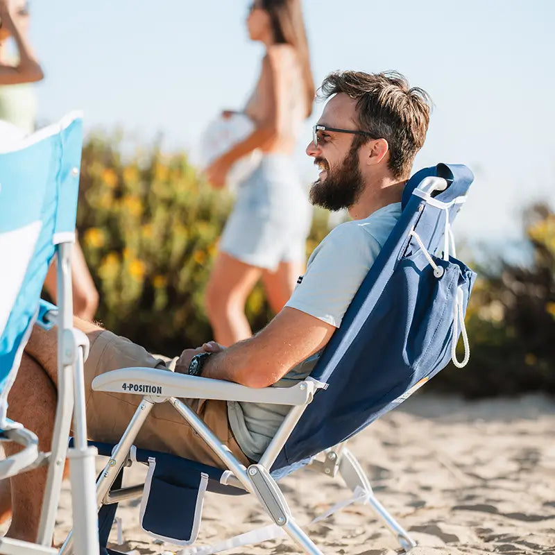 Sand-Friendly Backpack Beach Chair - Choice 709 - Low-Profile Reclining Beach Chair with Backpack Straps Detail