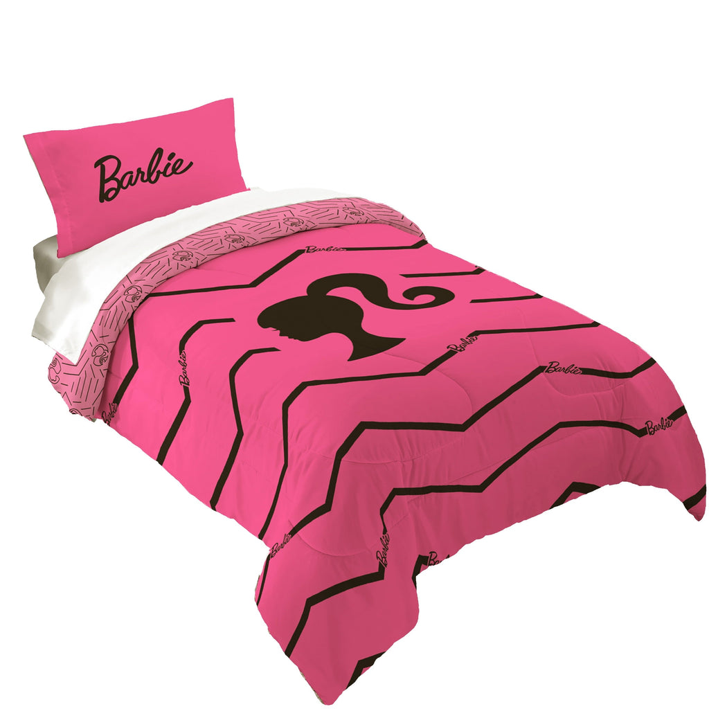Fluffy Down Alternative Kids 2 Piece Pink Black Chevron Reversible Comforter and Pillowcase set, Twin/full - All-Season Down Alternative Comforter Insert - Default Title