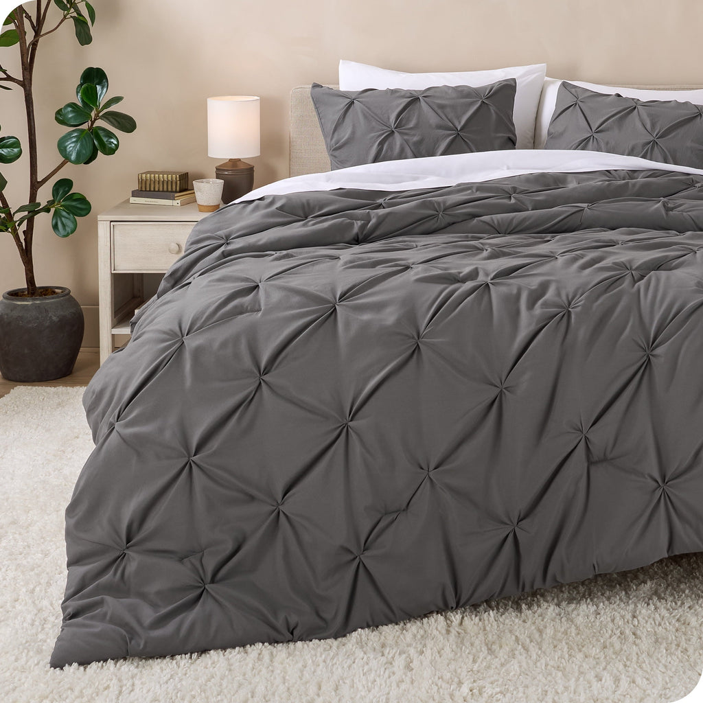 Hypoallergenic Cloud Pintuck Down Alternative Comforter Set - 3-Pieces - All Seasons - King, Grey - Cloud-Like Soft Lightweight Bed Comforter - Default Title