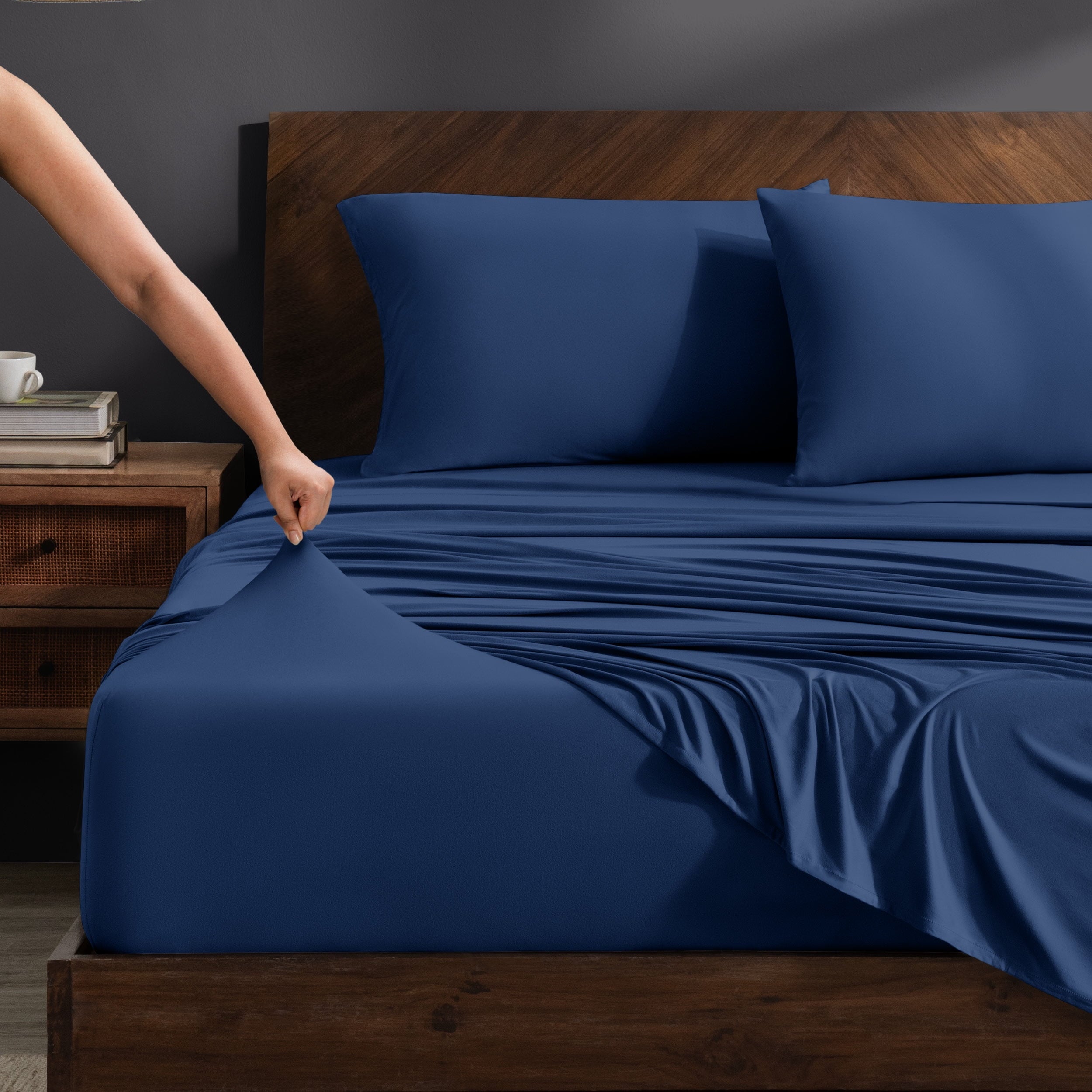 Wrinkle-Resistant Cooling Performance Jersey Knit Stretch Sheet Set, Moisture-Wicking & Breathable, 4-Way Stretch Bed Sheets, Envelope ... - Luxury Bed Sheet Set with Deep Pockets - Default Title