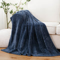 Decorative Knitted Navy Blue Chenille Throw for Couch Bed,Soft Navy Knit Blanket, Housewarming Gifts, 51"x 67" - Cozy Fleece Throw Blanket for Couch & Bed - Default Title