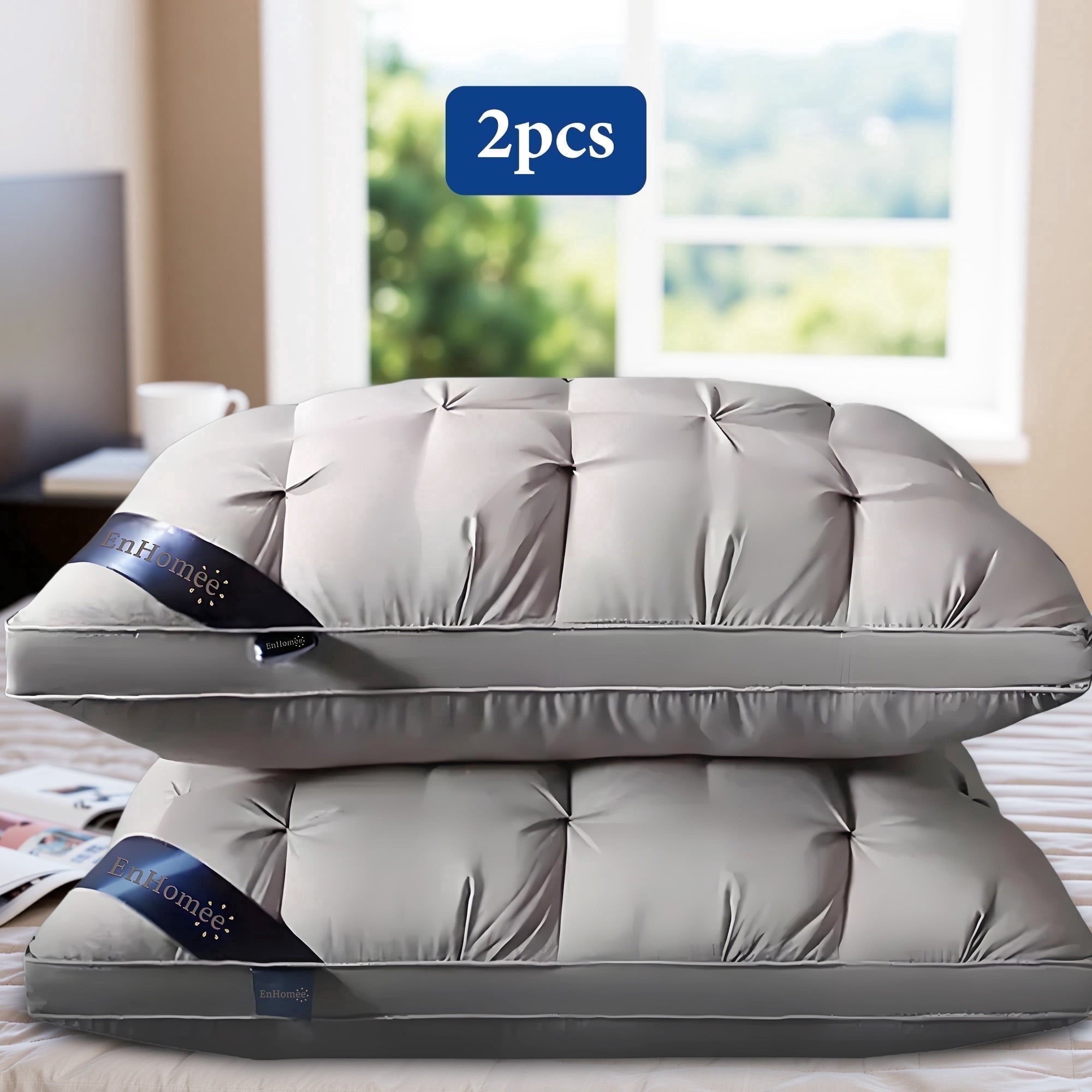 Fluffy Shredded 2-Pack Luxurious Hotel-Quality ,Resistant to Flattening, All-Season,Gray - Orthopedic Shredded Foam Bed Pillow Set - Default Title
