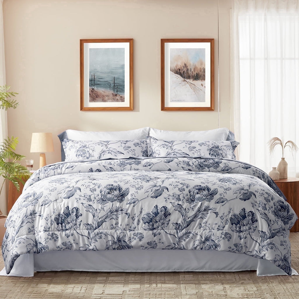 Luxurious Quilted Queen Comforter Sets,7-Pieces Reversible Bedding Sets,Bed in a Bag with Comforter,Flat Sheet and Fitted Sheet,Pillowc... - Hypoallergenic Ultra-Fluffy Quilt for Winter - Default Title