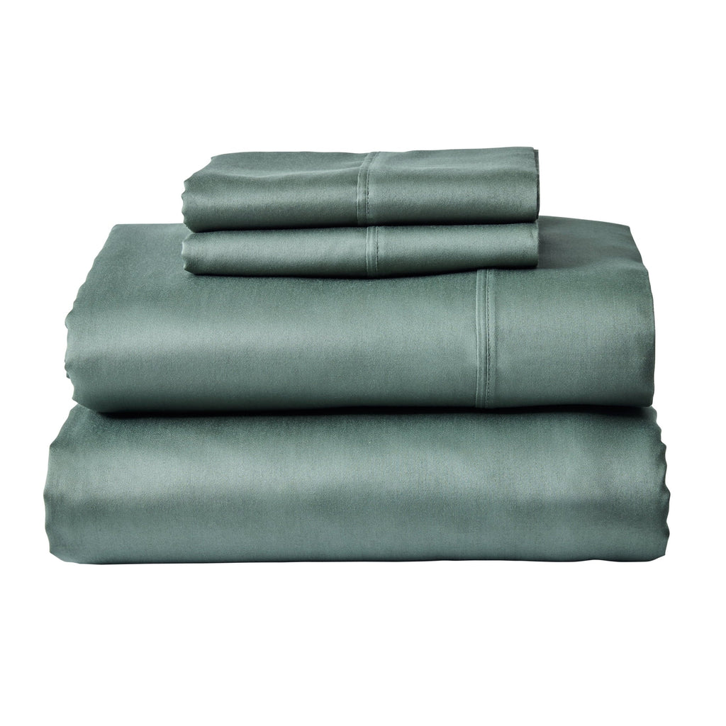 Premium Egyptian Cotton 4-Piece 300 Thread Count Green Ash Cotton Sateen Bed Sheet Set, Cali King - Cooling Hotel Quality Bedding Sheets and Pillowcases - Default Title
