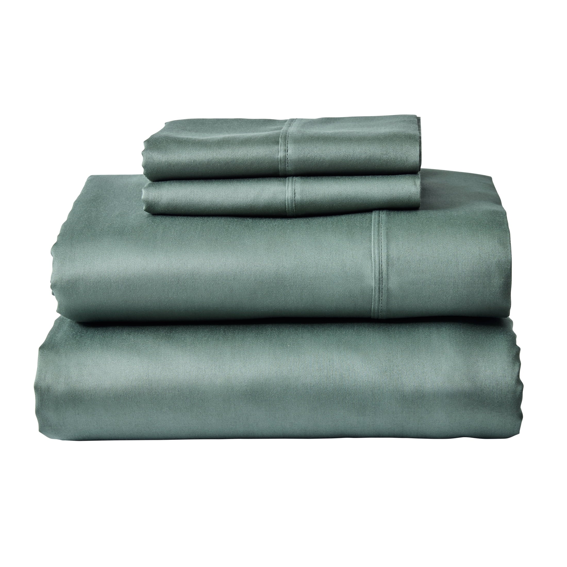 Premium Egyptian Cotton 4-Piece 300 Thread Count Green Ash Cotton Sateen Bed Sheet Set, Cali King - Cooling Hotel Quality Bedding Sheets and Pillowcases - Default Title