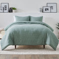 Heavyweight Warmth 3-Piece Sage Floral Comforter Set, Full/Queen - Luxurious Quilted Duvet Cover Set - Default Title