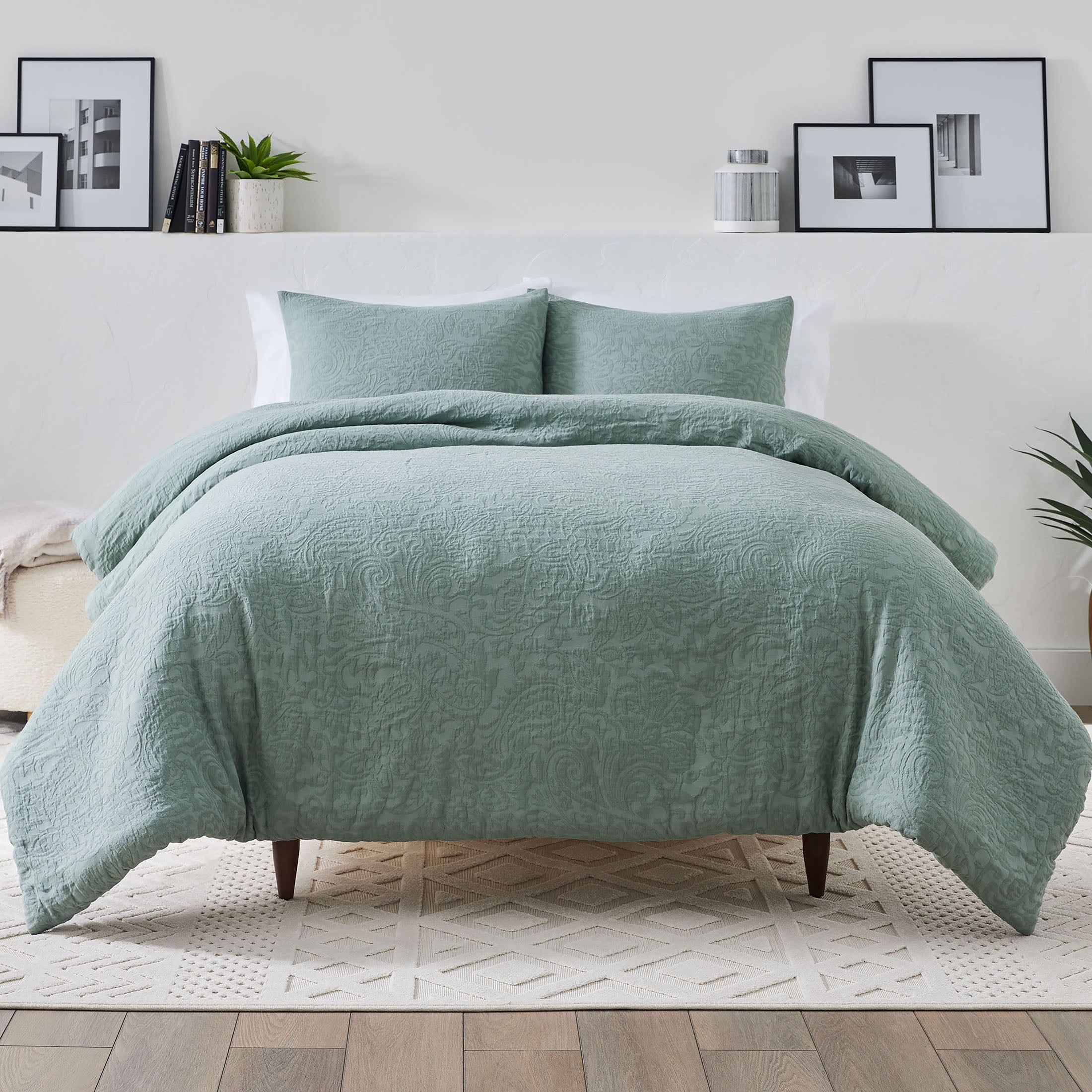Heavyweight Warmth 3-Piece Sage Floral Comforter Set, Full/Queen - Luxurious Quilted Duvet Cover Set - Default Title