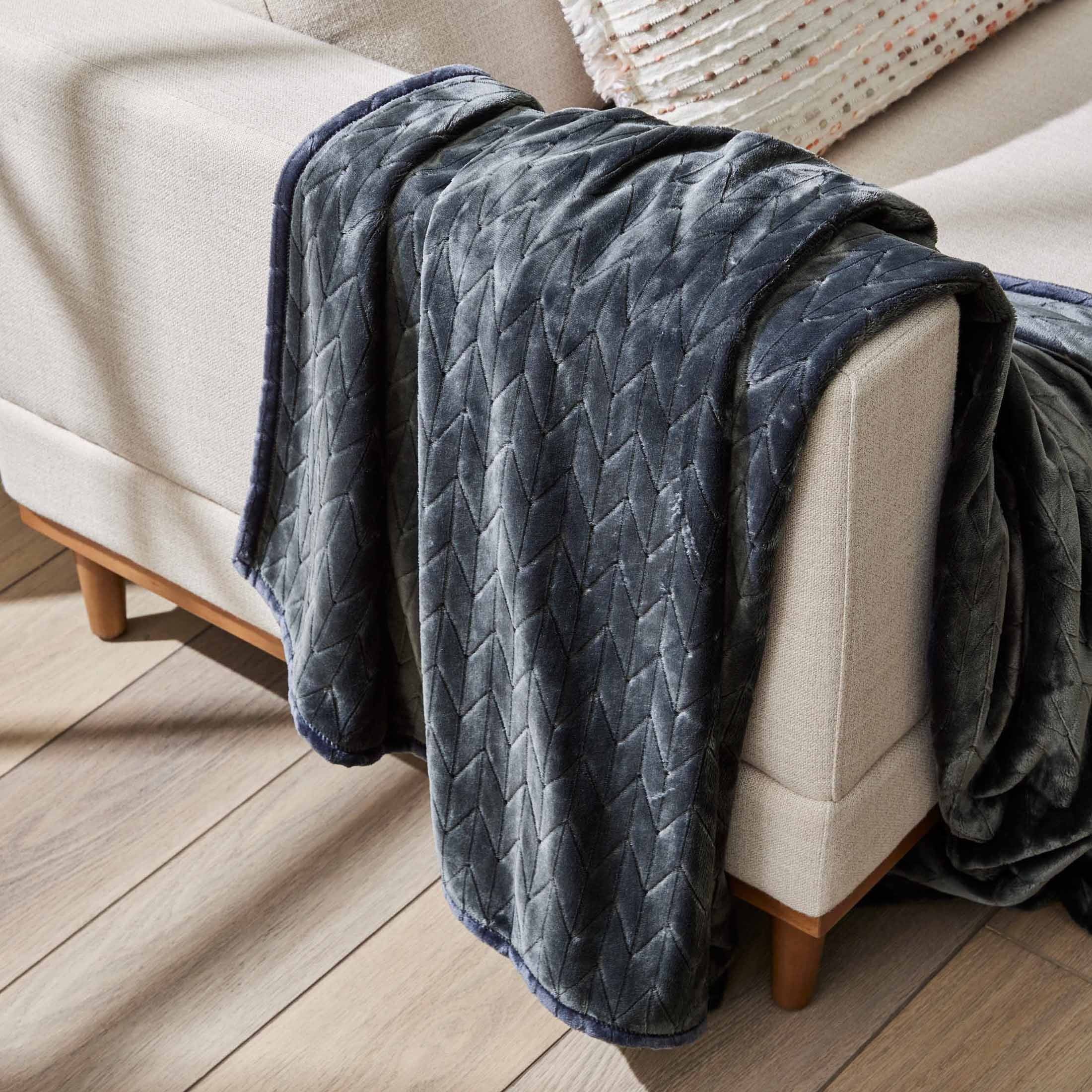 Super Soft Flannel Textured Velvet Plush Soft Fleece Throw Blanket, Oversized, Greystone - Cozy Fleece Throw Blanket for Couch & Bed - Default Title