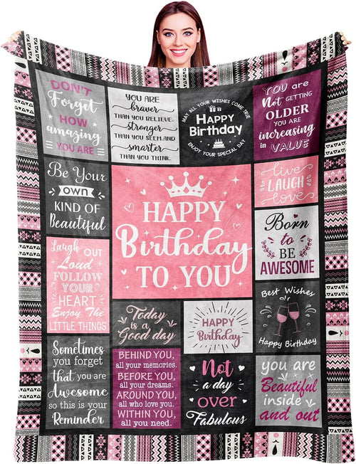 Decorative Knitted Birthday Gifts for Women Girls Throw Blanket, Happy Birthday Decorations for Women, Gifts for Women Birthday Unique, ... - Lightweight Plush Warm Blanket for All Seasons - Default Title